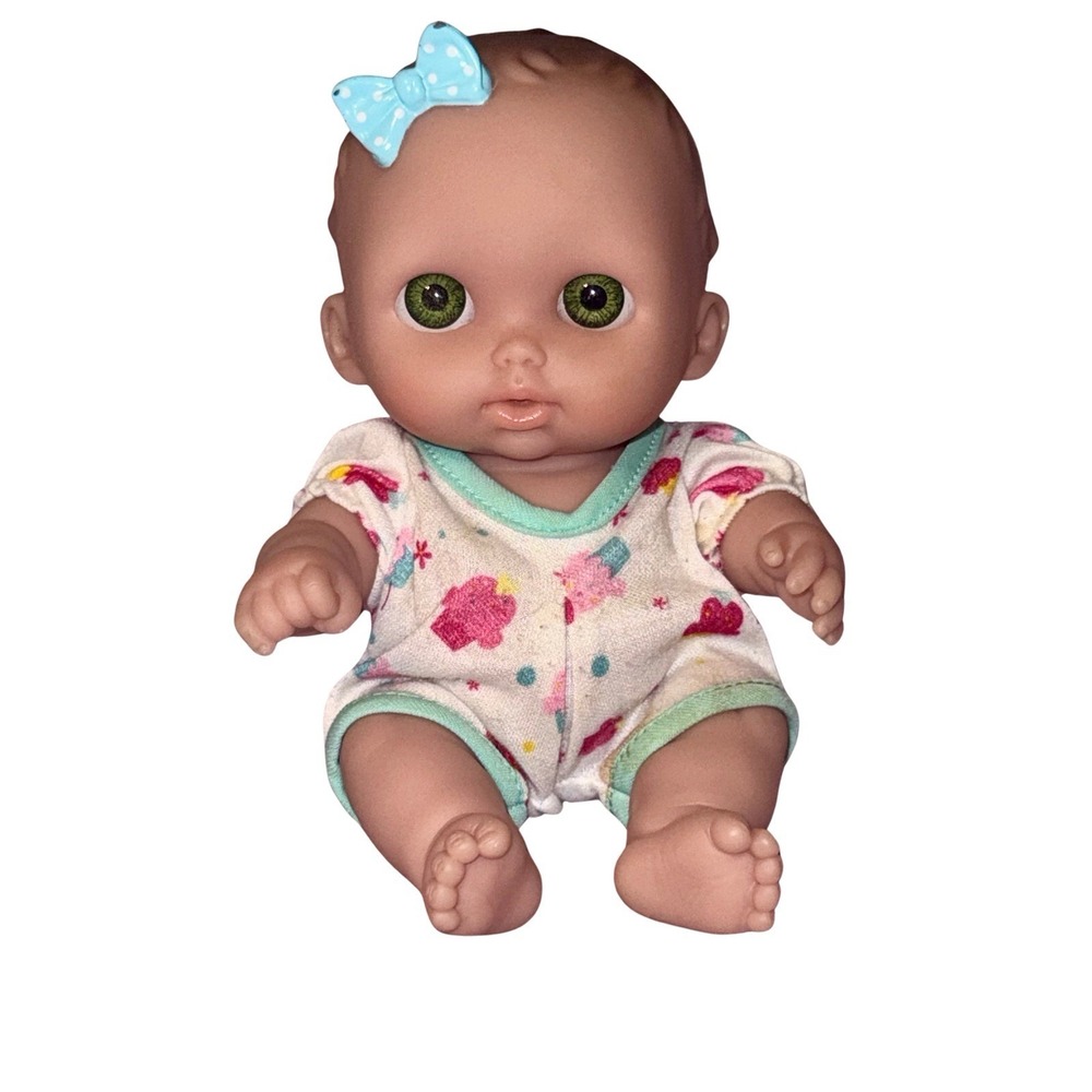 Lil Cutesies 8.5" Baby‎ Doll Posable Removable Outfit Green Eyes Blue Bow